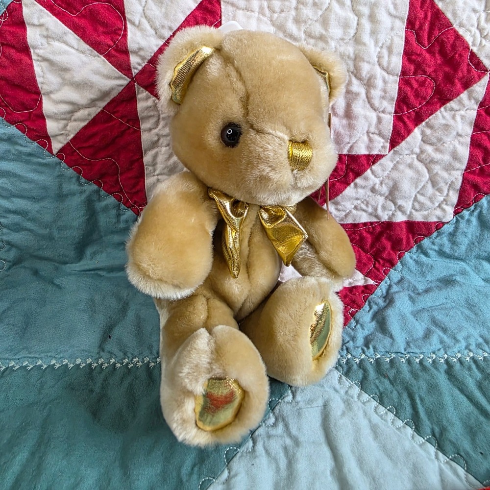 Holiday Time Christmas Plush Teddy Bear Metallic Gold Tan Walmart Super Soft
